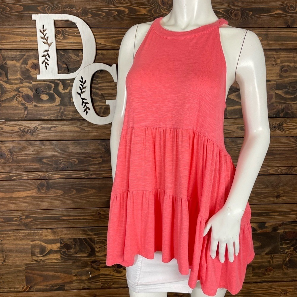Torrid | Shirred Hem Babydoll Tiered Halter Top‎ Tank Top Vibrant Bright Coral